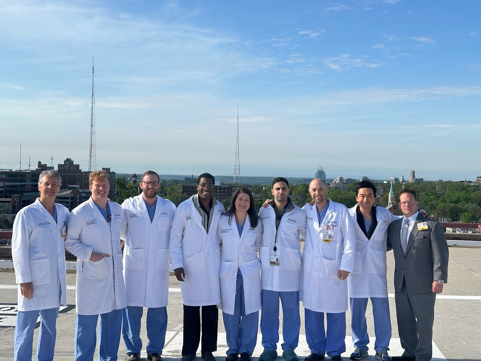 Dr. Matar with fellow orthopaedic surgeons on a hospital rooftop in Cincinnati