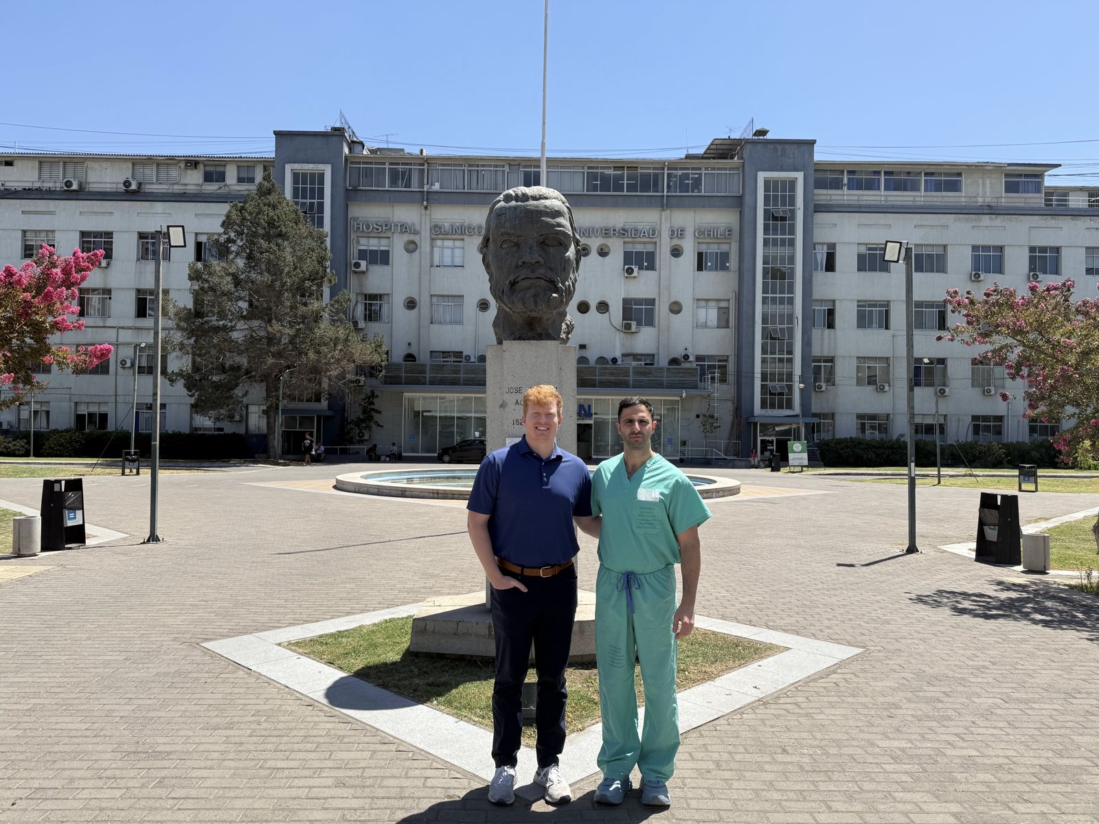 Dr. Matar outside Hospital Clínico Universidad de Chile in Santiago